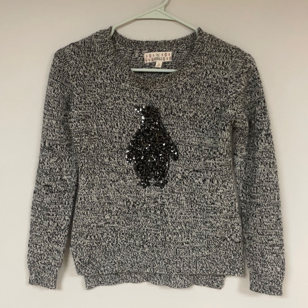 Pink Republic Super Cute Sequined Penguin Crew Neck Sweater,  Large